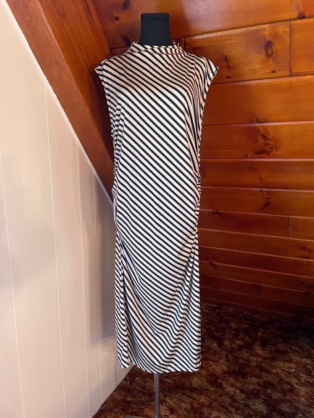 H&M Black and White Striped Midi Bodycon Dress sz XL